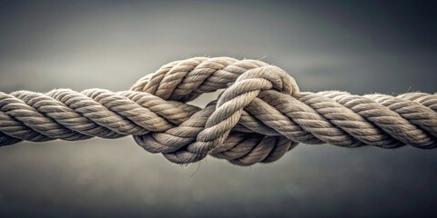 Fototapeta premium Close-up of tightly knotted rope in monochromatic tones, rope, knots, texture, close-up, black and white, twisted, tangled