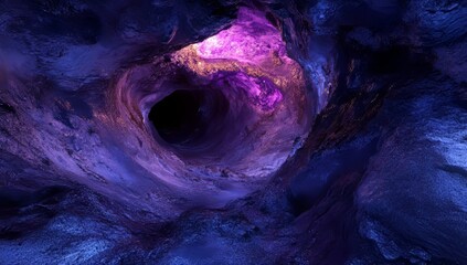 Abstract neon lights are seamlessly integrated into a digital technology tunnel. The background showcases a futuristic landscape with elements like network lines, big data representations, data