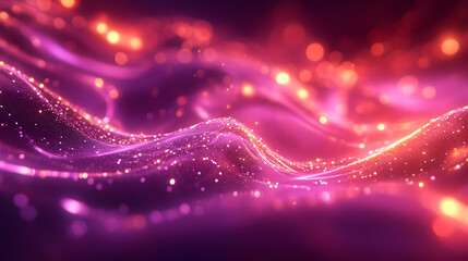 Obraz premium A vibrant abstract design with flowing waves and sparkling lights in shades of purple and pink.