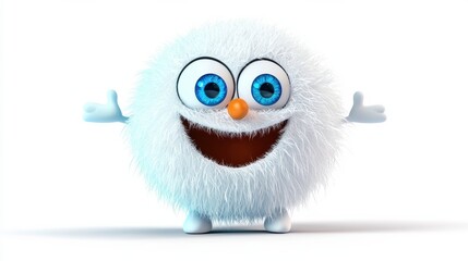 Fototapeta premium Adorable Fluffy White Cartoon Character with Big Blue Eyes and Cheerful Smile