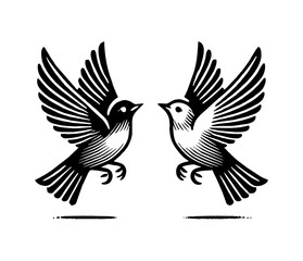 Obraz premium bird fly engraving black and white outline