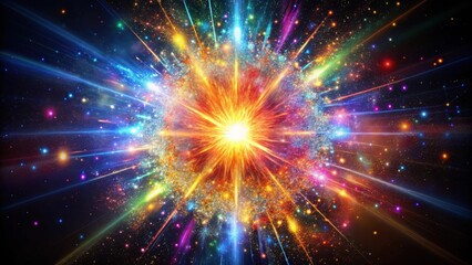 Explosion star with colorful particles abstract background , explosion, star, particles, abstract, multicolored, background