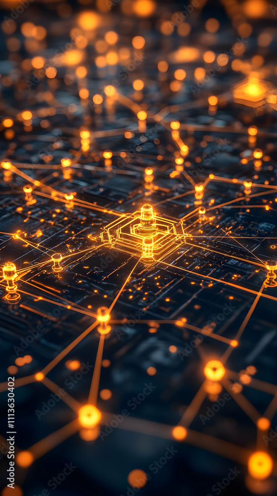 Poster A digital network visualization with glowing nodes and connections representing data flow.