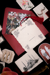 Islamic wedding keepsake template design with rings and accessories