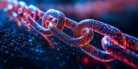 A close-up of a glowing, interconnected chain symbolizing technology and connectivity.