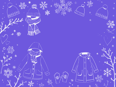 minimalistic Contour drawing of winter clothes on a monochrome background. High quality illustration
