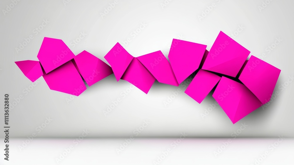 Poster pink blocks of paper with a pink line in the middle. the pink blocks are arranged in a way that crea