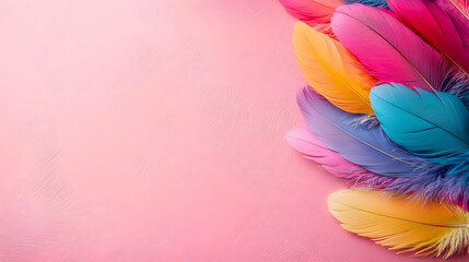 Colorful Feathers on Pink Background Illustration