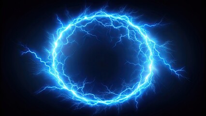 Round frame of shining blue electric lightning isolated on background, electric, lightning, blue, round, frame, shining