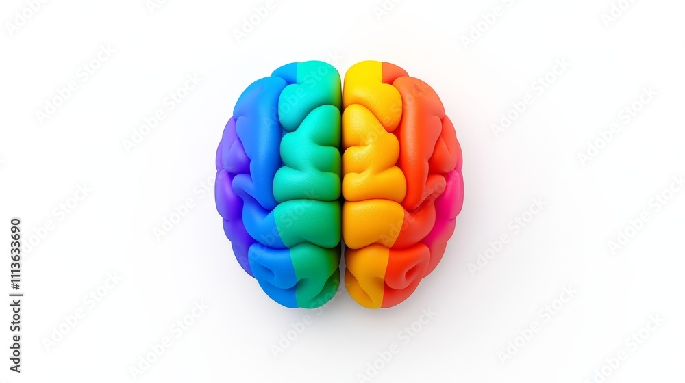 Aufkleber colorful brain with a rainbow colored border. the brain is split into two halves, with each half hav