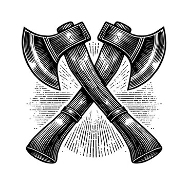 crossed axes black and white engraving clip art preview