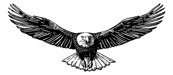 bald eagle fly engraving black and white outline