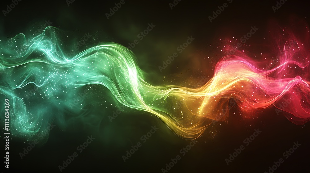 Poster abstract colorful glowing waves and particles.