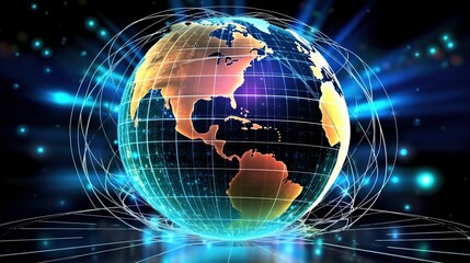 Naklejka premium Glowing Earth Globe with Light Effects and Technology Background