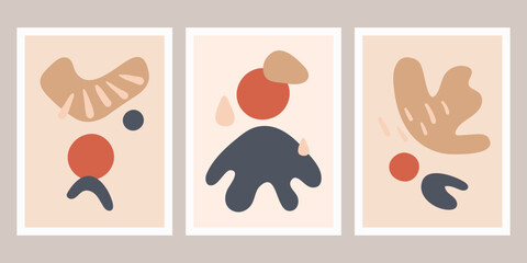 Modern Abstract Creative Posters with Organic Intriguing Shapes. Mid century modern wall art design cards. Home decor posters