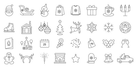 Christmas icon set. containing Holiday symbol, Line Xmas , and more .editable stroke thin outline icon collection .isolated on white background flat vector illustration