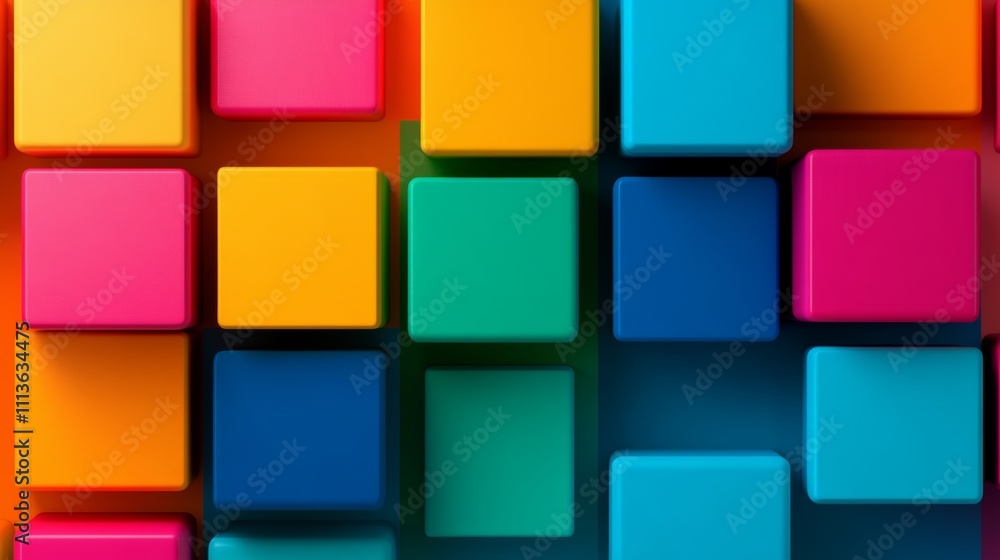 Poster colorful image of blocks in various colors. the blocks are arranged in a pattern, with some blocks o