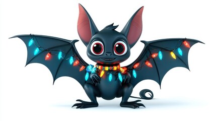 Fototapeta premium Cute Bat Character Decorated with Christmas Lights