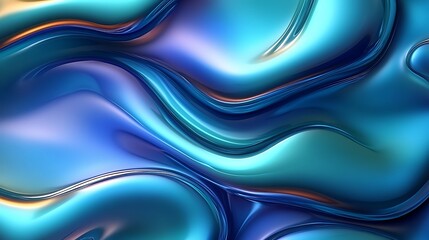 Abstract blue and teal liquid swirls, shiny metallic texture background.