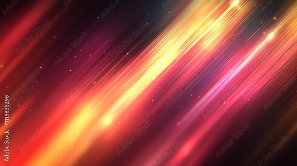 Poster abstract background with diagonal red and gold light streaks and sparkles.