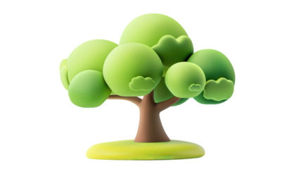 3D Cartoon-Style Green Tree Icon for Environmental Concepts and Designs