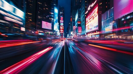 Naklejka premium Nighttime Cityscape with Blurry Lights