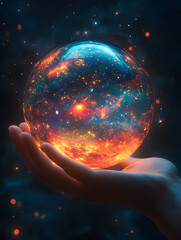 Cosmic Nebula Held Gently In A Human Hand