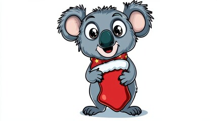 Fototapeta premium Adorable Cartoon Koala Bear Hugging with Friendly Smile