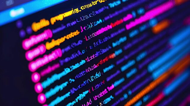 A close-up of colorful code displayed on a screen, showcasing programming syntax and structure.
