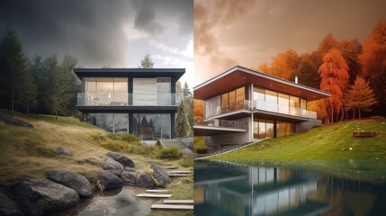 Obraz premium Modern House in Autumnal Landscape