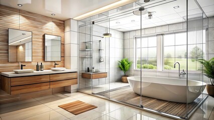 Naklejka premium Abstract sketch of a modern bathroom, interior, design, sketch, blueprint, architecture, home, renovation, concept, style, luxury, tub