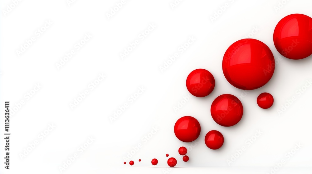 Poster white background with red circles on it. the circles are of different sizes and are arranged in a wa