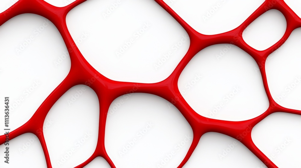 Poster red and white abstract design with red lines and circles. the red lines and circles are overlapping 