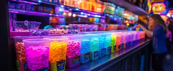 Colorful Candy Popcorn Display.