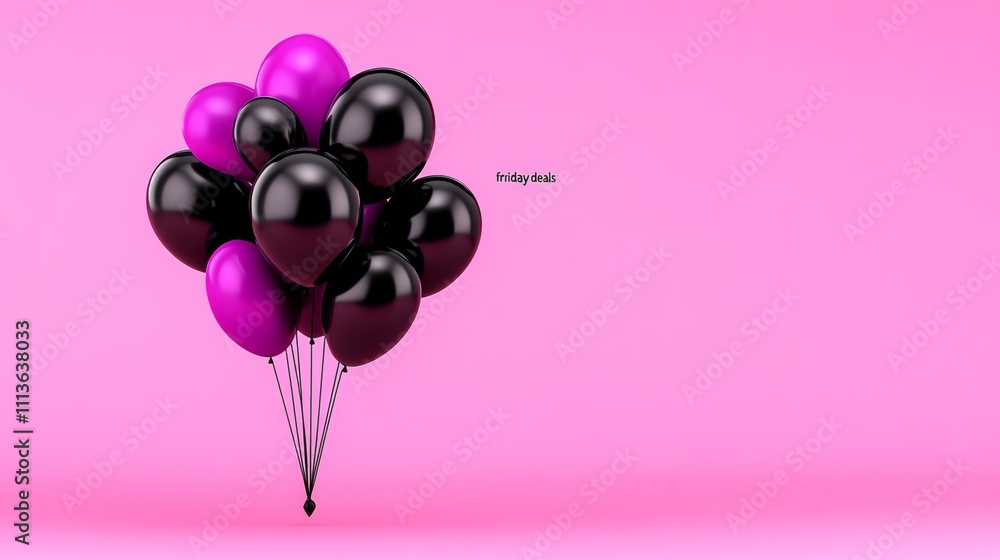 Poster bunch of black and purple balloons are floating in the air. the balloons are arranged in a way that 