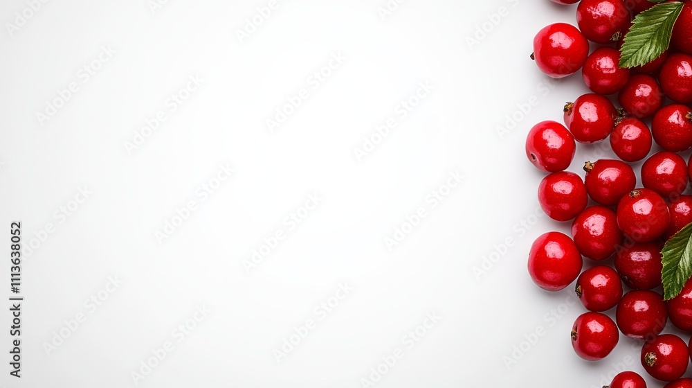 Poster white background with a bunch of red berries on it. the berries are arranged in a way that they are 
