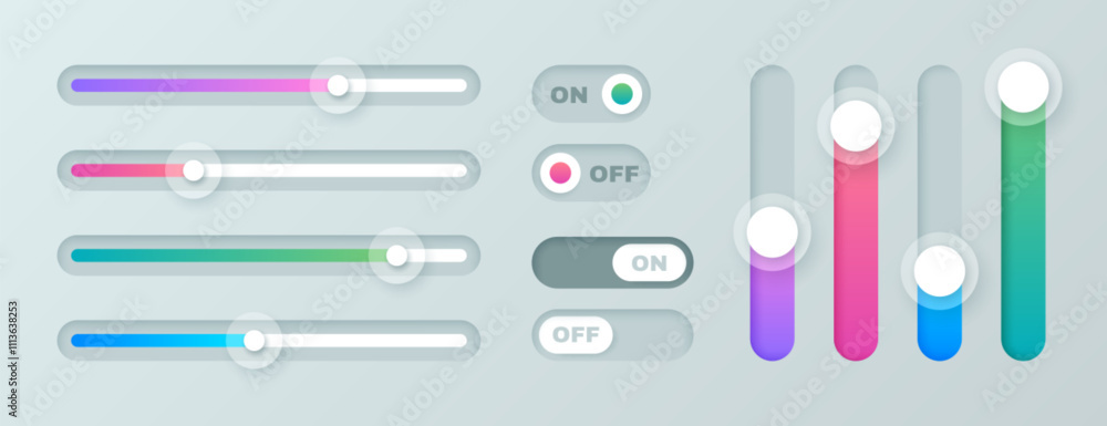 Fototapete vector set of scroll bar icons. colored sliders, computer scrollbars. web design elements for websit