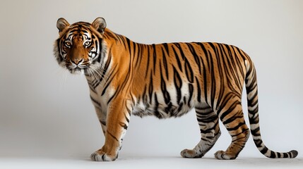 Obraz premium Majestic Tiger Stands Proudly Against Neutral Background