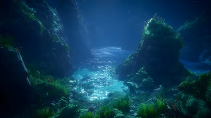 Enchanted Night Cove 3D Illustration