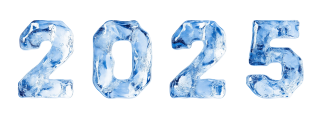 blue ice number 2025 new year creative font letter, cutout png