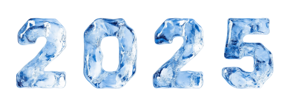 blue ice number 2025 new year creative font letter, cutout png