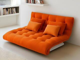 Orange Futon Couch 3D Illustration