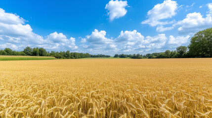 Naklejka premium Golden Wheat Field Under a Blue Sky