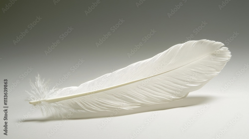 Poster a delicate white feather rests gently on a smooth surface, showcasing its intricate details and soft