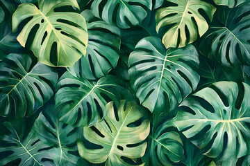 Lush Green Monstera Leaf Illustration