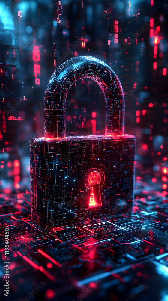 Aufkleber A digital lock symbolizing cybersecurity and data protection in a high-tech environment.
