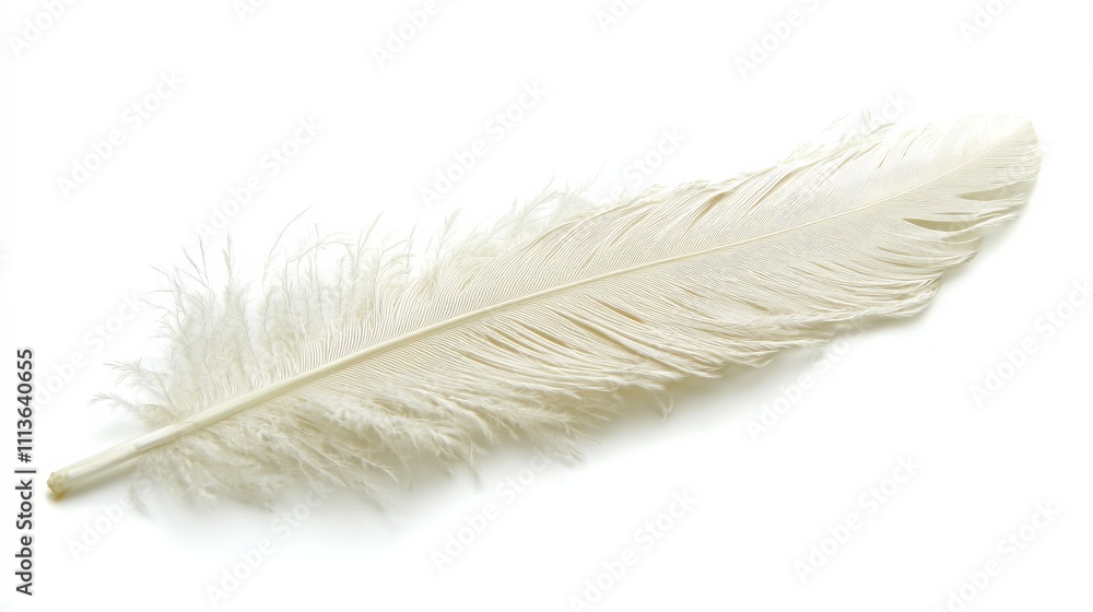 Poster a delicate white feather rests on a simple background, showcasing its intricate structure and soft t