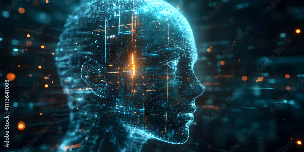 Leinwandbilder futuristic digital representation of a human head with glowing data patterns.