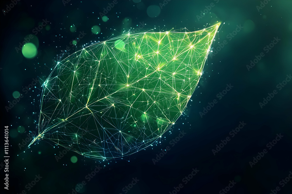 Poster A digital representation of a leaf, illustrating the connection between nature and technology.