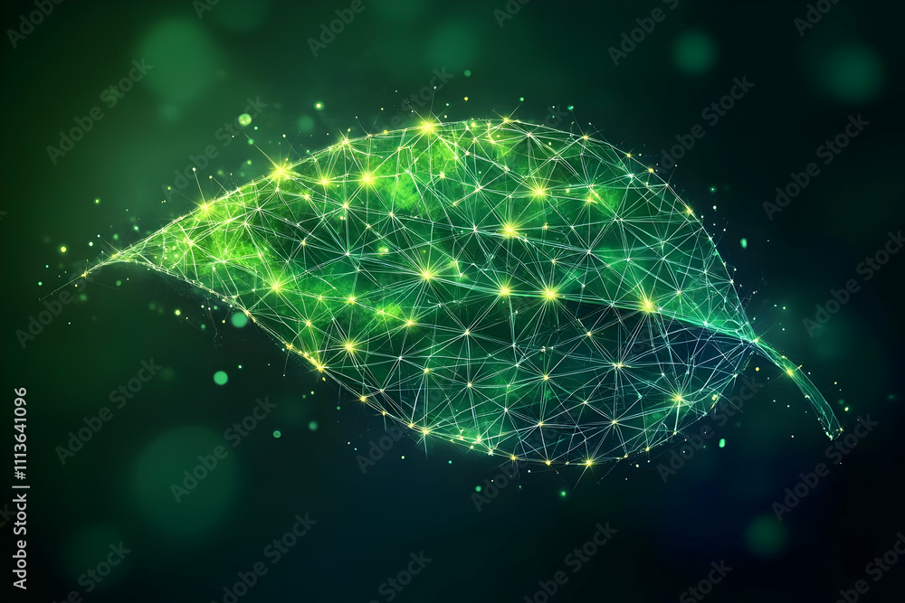Poster a digital representation of a leaf, symbolizing nature and technology integration.